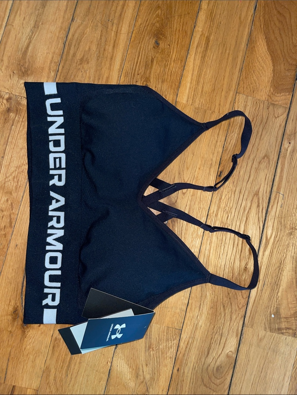 Under Armour Black Sports Bra with White Logo Band